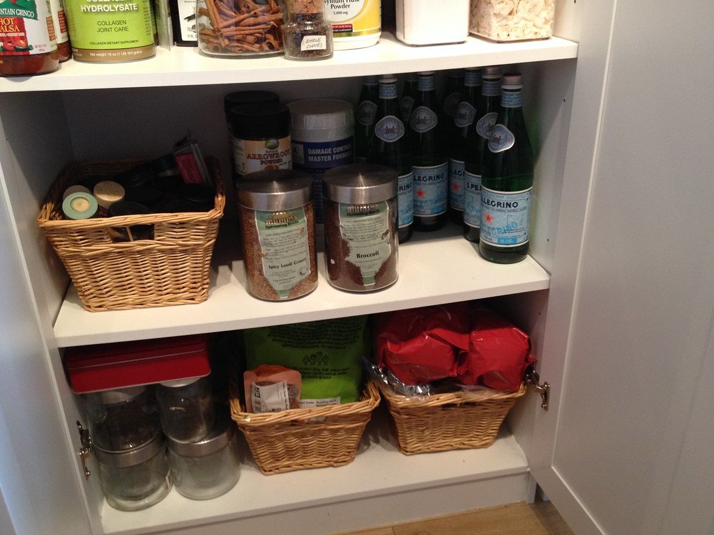 organized pantry baskets