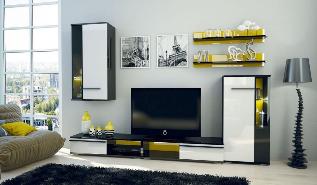 Small organized apartment living room with natural light