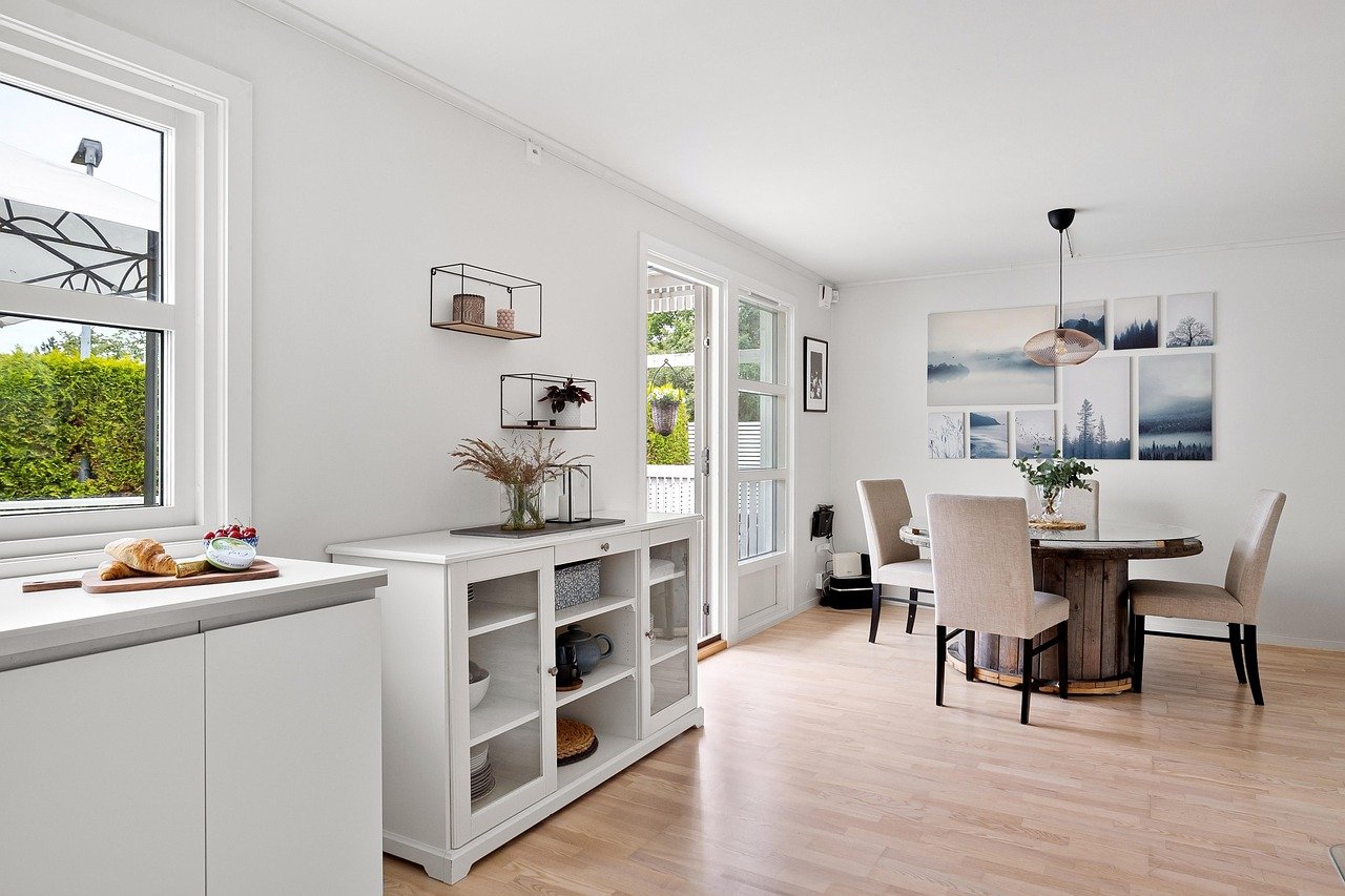 Styled dining room with finished accent wall