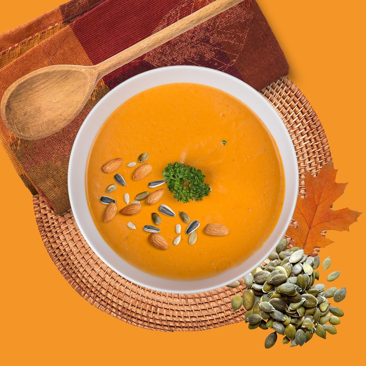 Pumpkin soup served in a pot