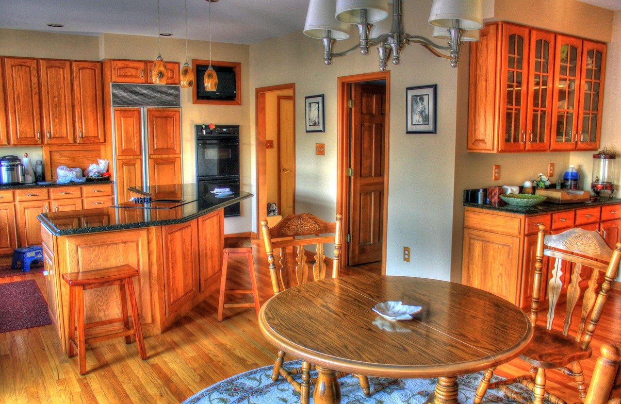 Kitchen with layered warm lighting and interior design details