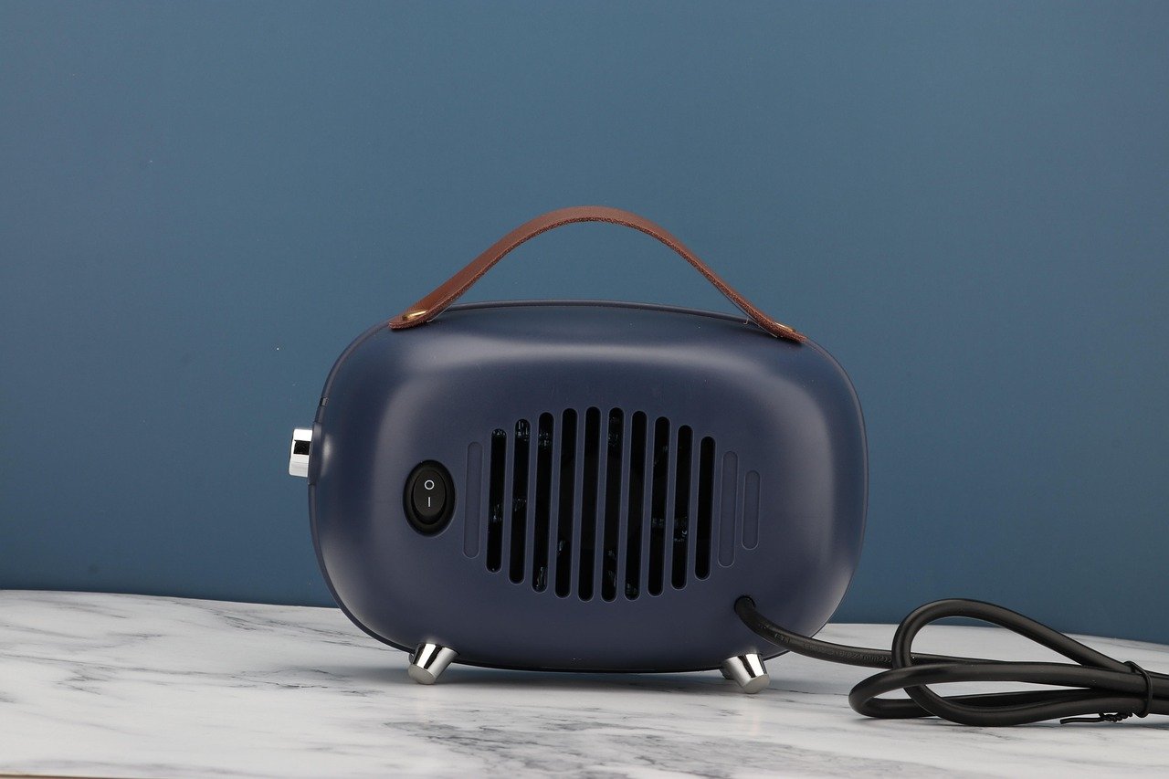 Small electric heater in a cozy living room