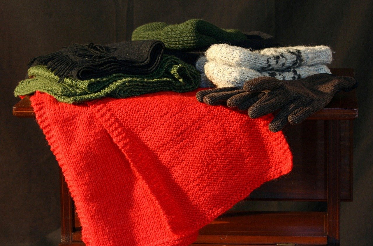 Winter hats and clothes sorted for storage