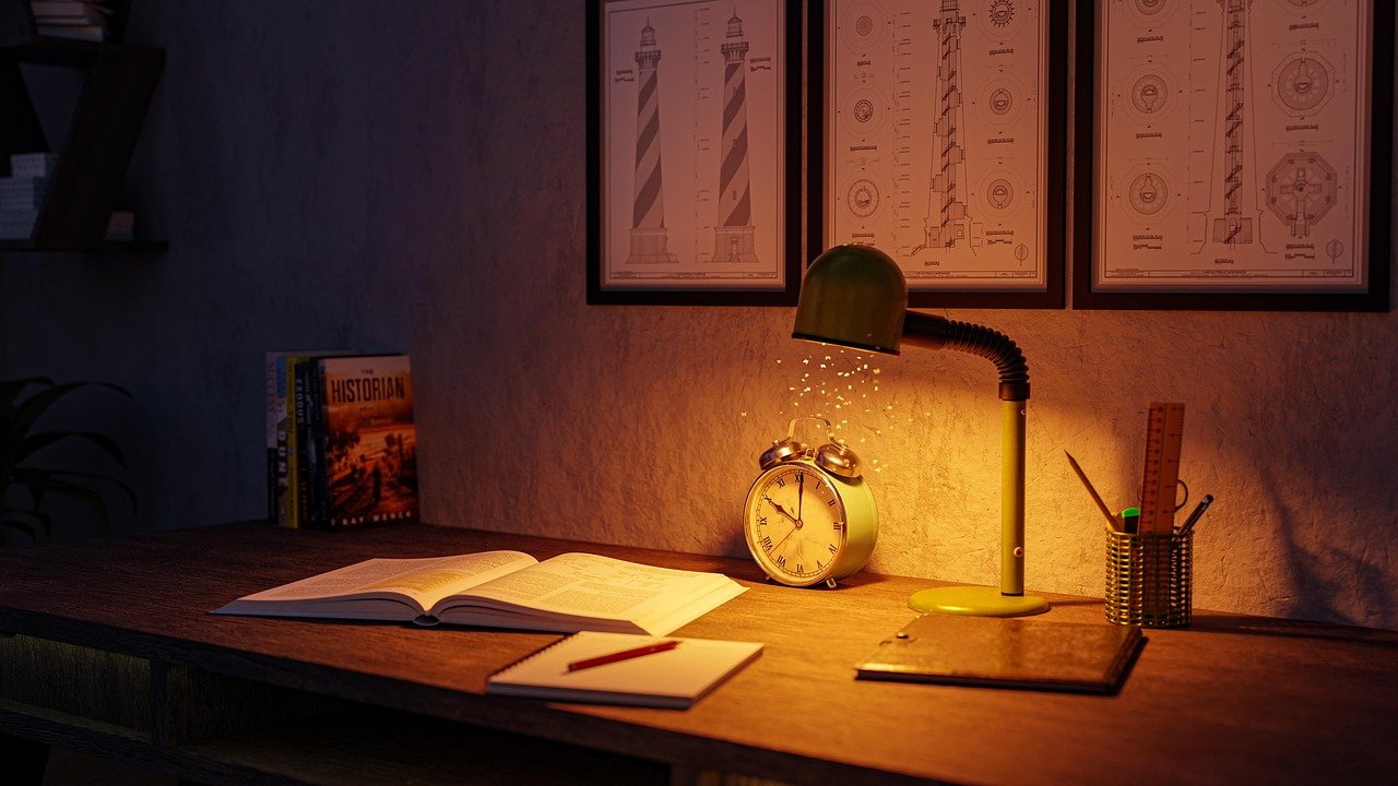 Reading desk in a bedroom study corner