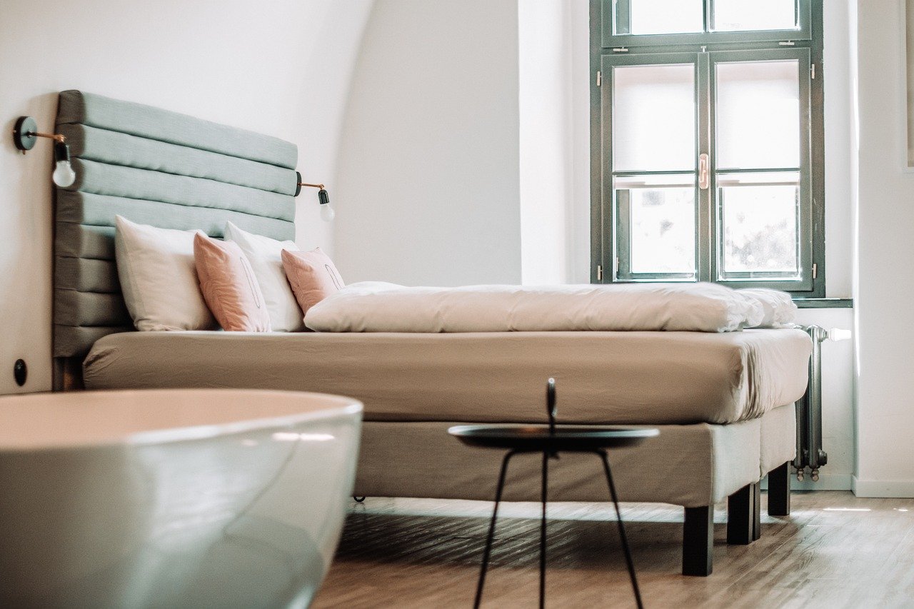 Cozy bedroom with soft pillows